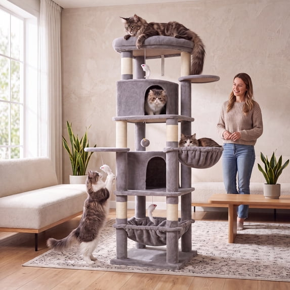 Globlazer 68 Corner Cat Tree Tower for Indoor Cats with 6 Scratching Posts & 2 Condos