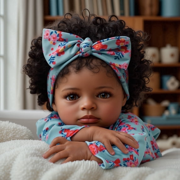 RSG 20 Inch Black Reborn Baby Doll, Handmade Soft Body Doll with Hand-Rooted Hair and Realistic Details
