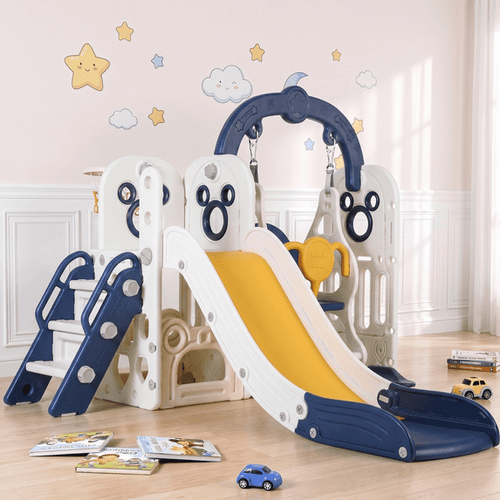 Arlopu Kids Slide & Swing Set, Large Toddler Slide Climber Playset w Ball & Basketball Hoop