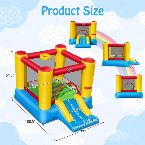 Costway Inflatable Bouncer Kids Bounce House Jumping Castle Slide with 370W Blower