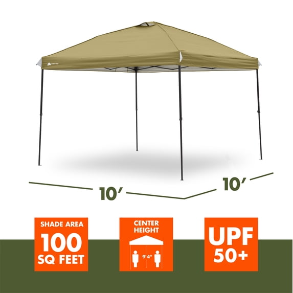 Ozark Trail 10 ft x 10 ft Instant Pop Up Canopy Tent, Simple Push Straight Leg