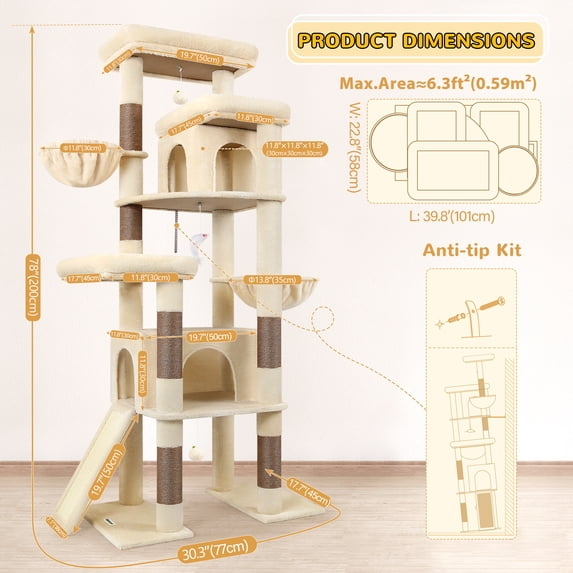 Globlazer 78" Multi-Level Large Cat Tree and Tower Condo for Indoor Cats with Sisal Scratching Posts