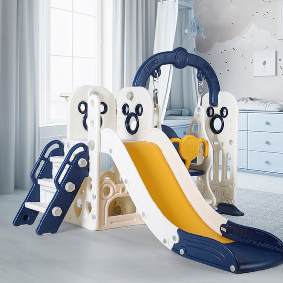 Arlopu Kids Slide & Swing Set, Large Toddler Slide Climber Playset w Ball & Basketball Hoop