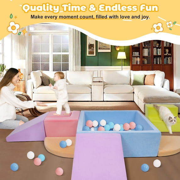 Yexmas 7-Piece Climbing Toys Soft Foam Set with Ball Pit,Indoor Play Gym Set