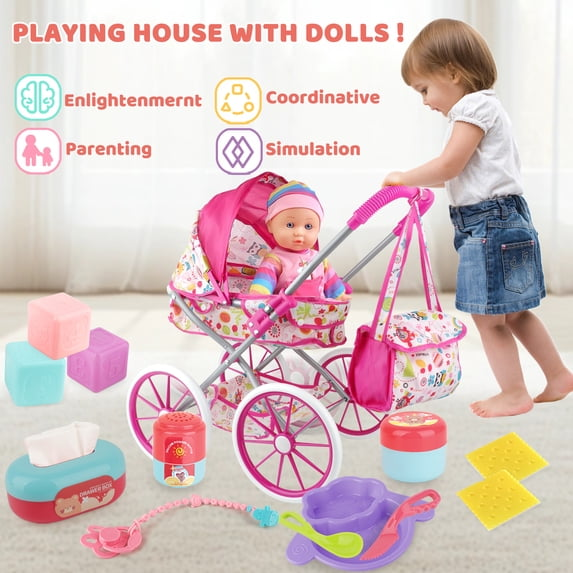 LINXUXIE Baby Doll Stroller Toys Set, Montessori Education for Kids