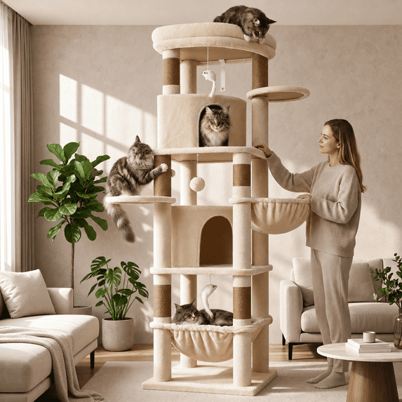 Globlazer 68" Large Corner Cat Tree Tower Condo for Cats with 6 Sisal Scratching Posts