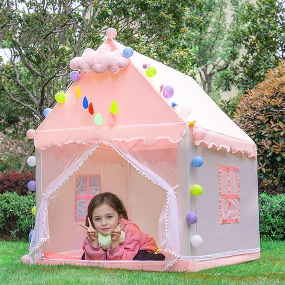 KEYAHAPPY Kids Tent Pink Princess Castle Playhouse Tent with Cloud Decoration