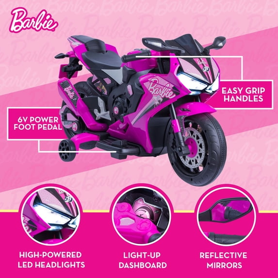 6V Barbie Motorcycle Ride on, Max 1 mph