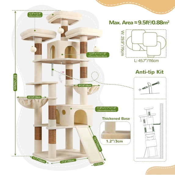 Globlazer 83'' Multi-Level Large Cat Tree Tower for Indoor Cats with Sisal Scratching Post