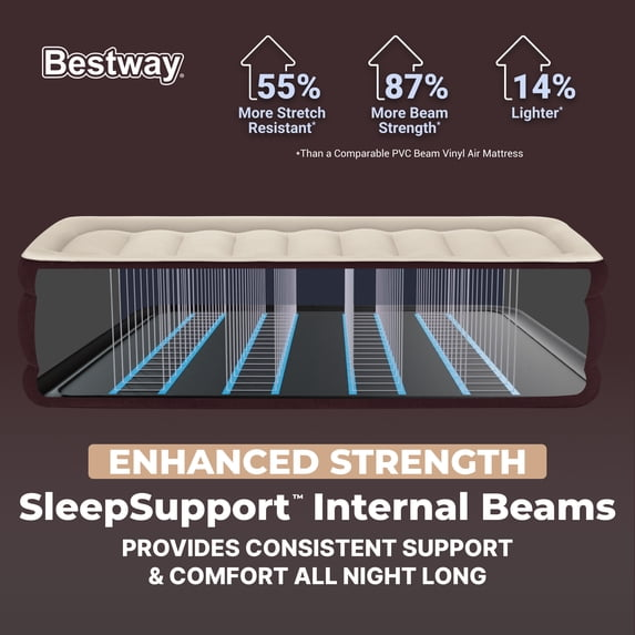 Bestway Maroon SleepSupport Premium Air Mattress 20” with Built-in AC Pump