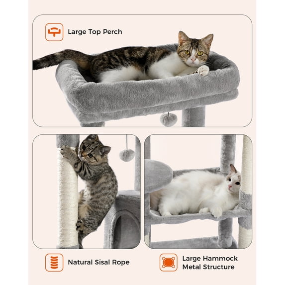 Pawz Road Cat Tree for Large Cats 56"Tall Cat Tower Condo with Scratching Post