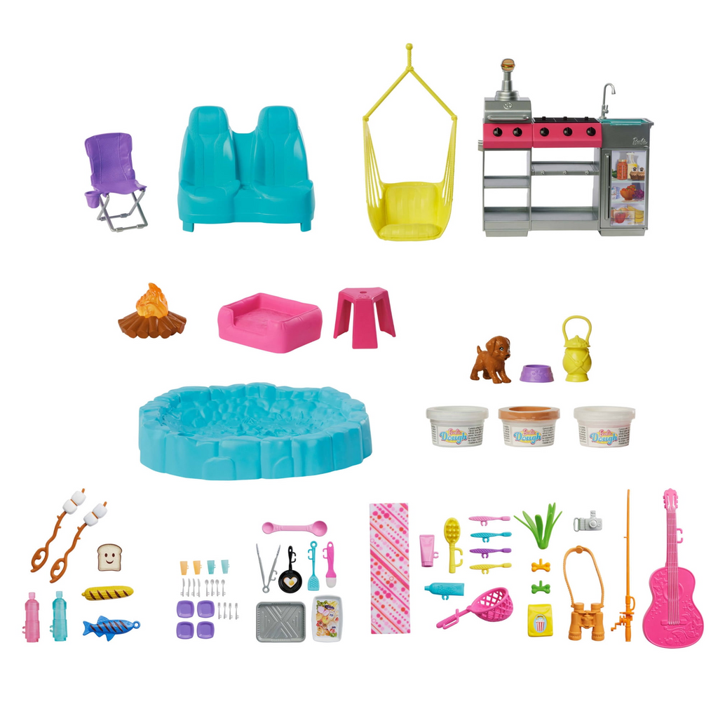 Barbie Dream Camper Playset with Roof Tent BBQ Grill Multicolor