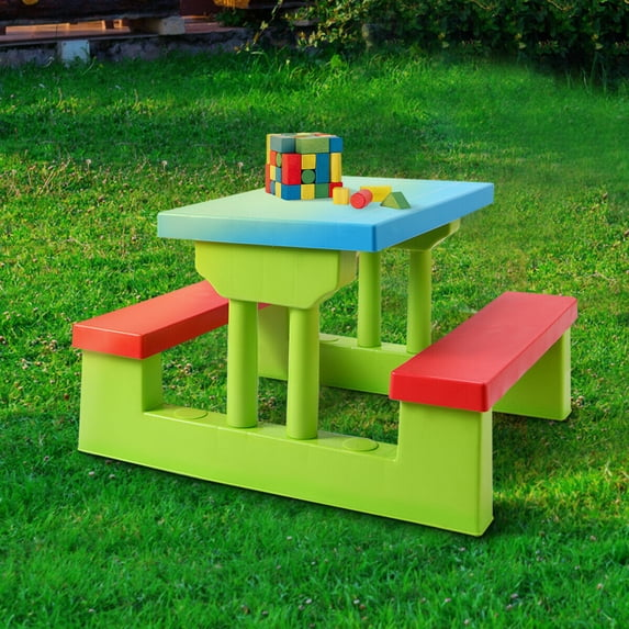 Costway 4 Seat Kids Picnic Table with Umbrella Garden Children Bench Outdoor