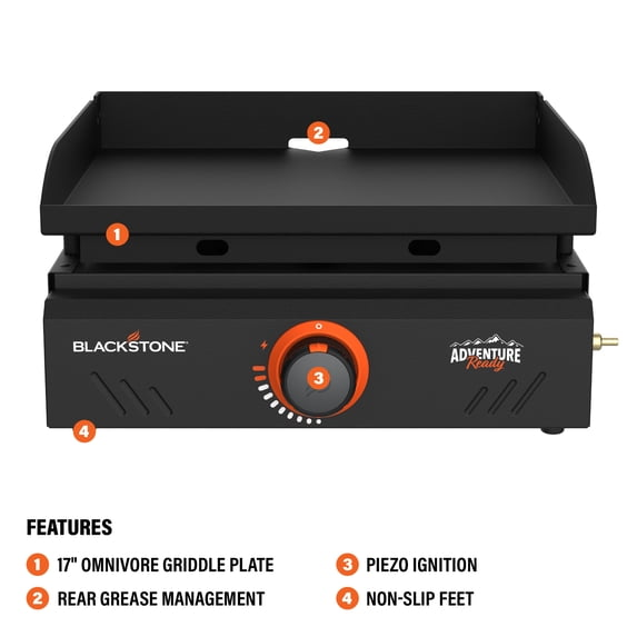 Blackstone Adventure Ready Outdoor Griddle, 17 Inch Single-Burner Portable Flat Top Grill