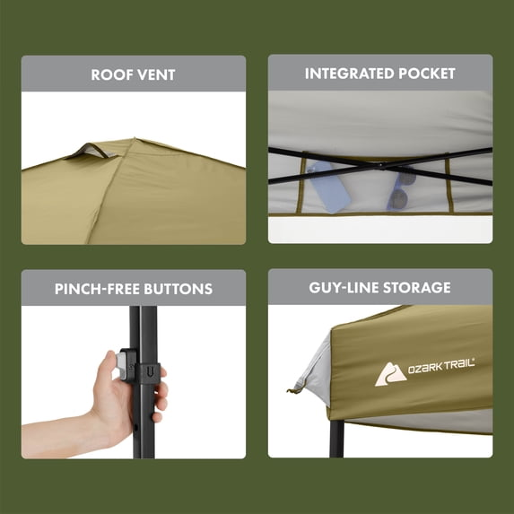Ozark Trail 10 ft x 10 ft Instant Pop Up Canopy Tent, Simple Push Straight Leg