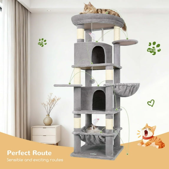 Globlazer 68 Corner Cat Tree Tower for Indoor Cats with 6 Scratching Posts & 2 Condos