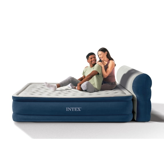 Intex Headboard 18" Queen Dura-Beam Deluxe Raised Air Bed Mattress with Built-in Pump