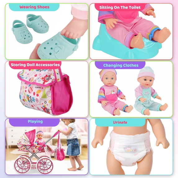 LINXUXIE Baby Doll Stroller Toys Set, Montessori Education for Kids