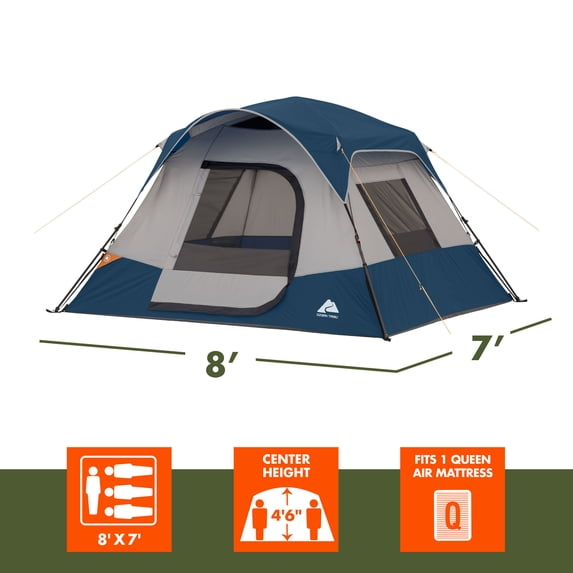 Ozark Trail 4 Person Instant Cabin Tent, 8 ft x 7 ft x 54 in, Recycled Materials