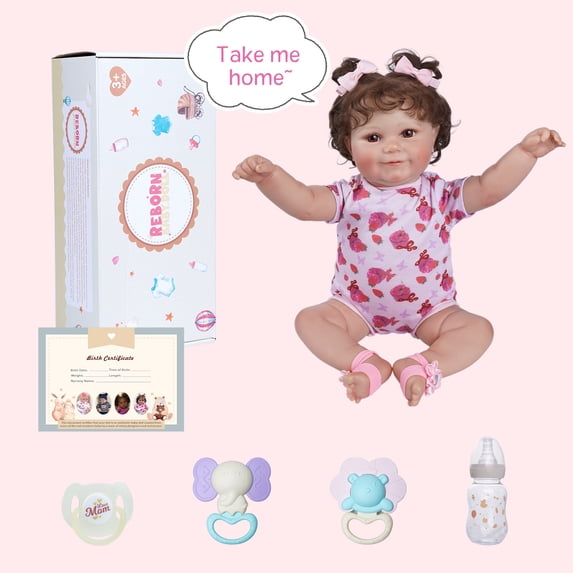 RSG 20 Inch Reborn Baby Doll, Lifelike Adorable Smiling Hand-Rooted Hair Doll