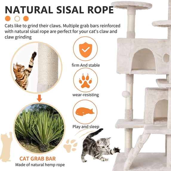 BestPet 54in Kitten Activity House with Cat Scratching Posts Stand House Cat Condo with Funny Toys