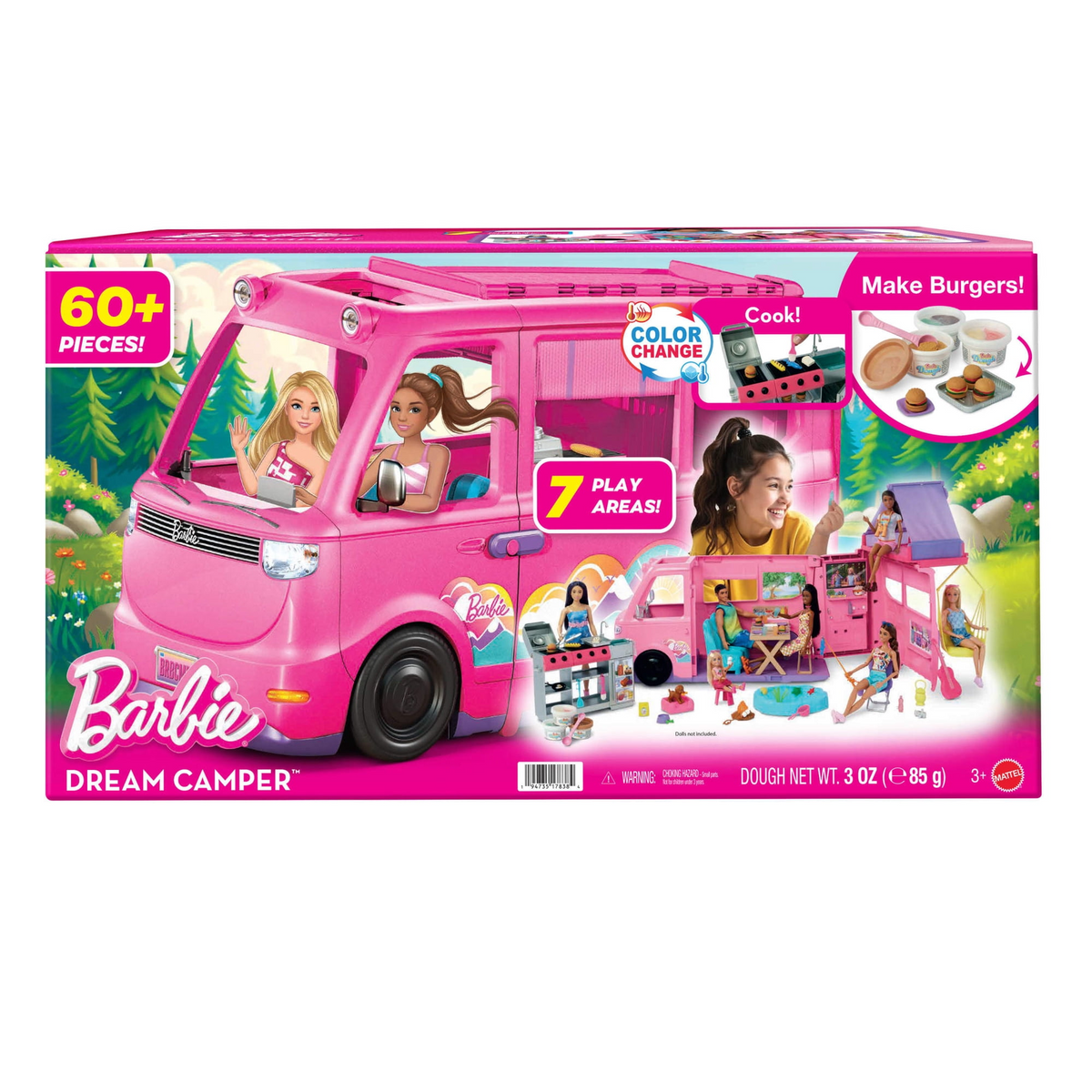Barbie Dream Camper Playset with Roof Tent BBQ Grill Multicolor