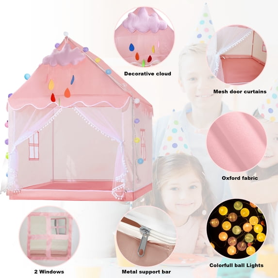KEYAHAPPY Kids Tent Pink Princess Castle Playhouse Tent with Cloud Decoration