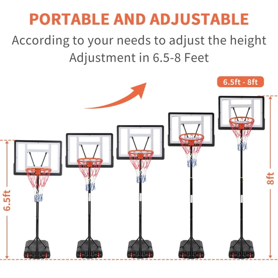 Ktaxon 33 In. Portable Basketball Hoop Stand, 6.5-8 ft Adjustable Basketball Goal System