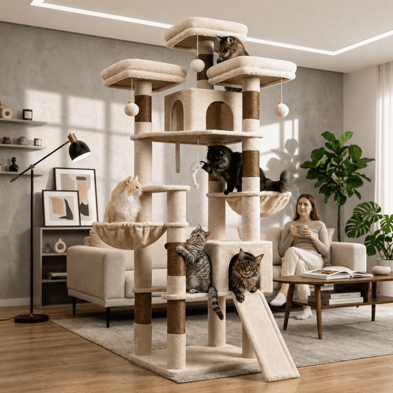 Globlazer 83'' Multi-Level Large Cat Tree Tower for Indoor Cats with Sisal Scratching Post