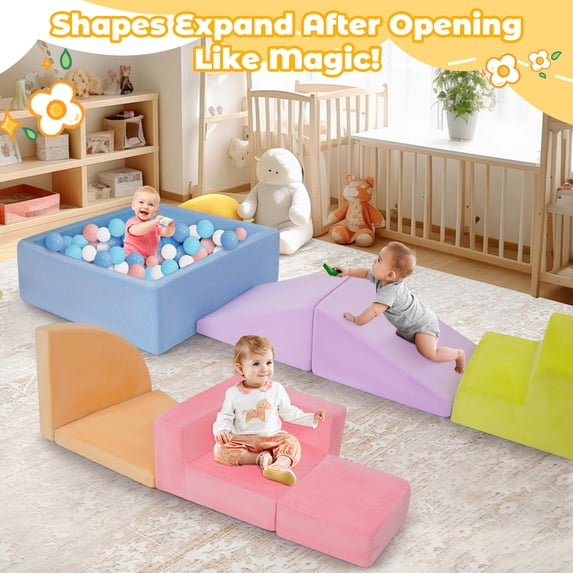 Yexmas 7-Piece Climbing Toys Soft Foam Set with Ball Pit,Indoor Play Gym Set