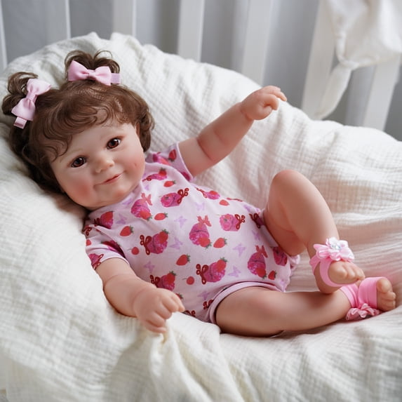 RSG 20 Inch Reborn Baby Doll, Lifelike Adorable Smiling Hand-Rooted Hair Doll