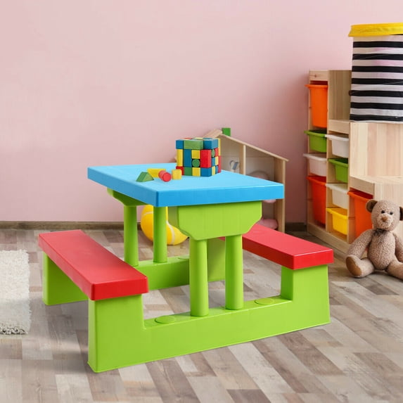 Costway 4 Seat Kids Picnic Table with Umbrella Garden Children Bench Outdoor