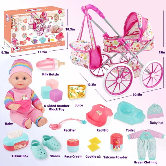LINXUXIE Baby Doll Stroller Toys Set, Montessori Education for Kids