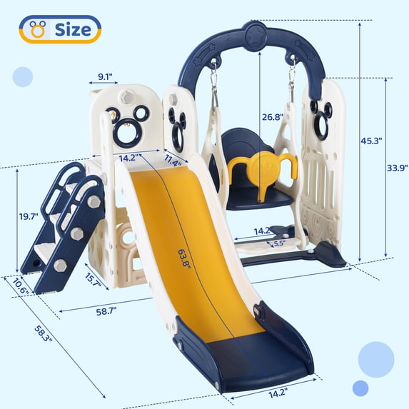 Arlopu Kids Slide & Swing Set, Large Toddler Slide Climber Playset w Ball & Basketball Hoop