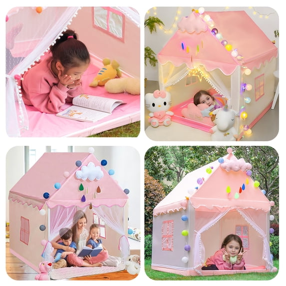 KEYAHAPPY Kids Tent Pink Princess Castle Playhouse Tent with Cloud Decoration