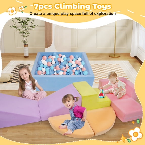 Yexmas 7-Piece Climbing Toys Soft Foam Set with Ball Pit,Indoor Play Gym Set