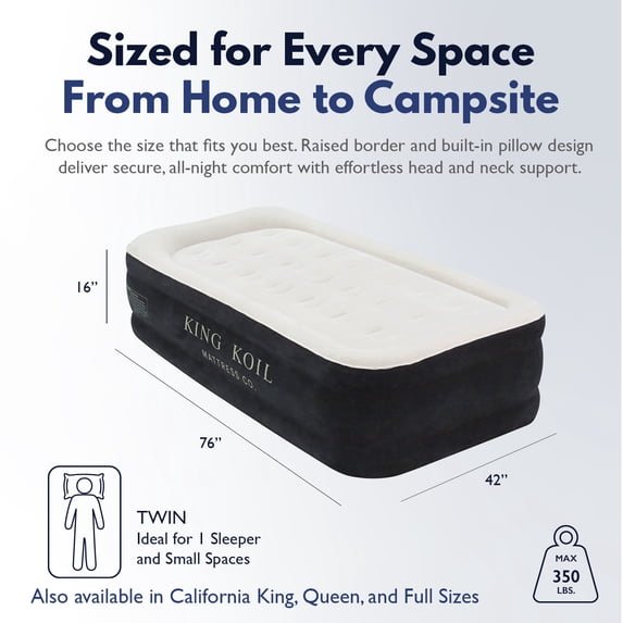 King Koil 16 Twin Air Mattress with Built-in High-Speed Pump