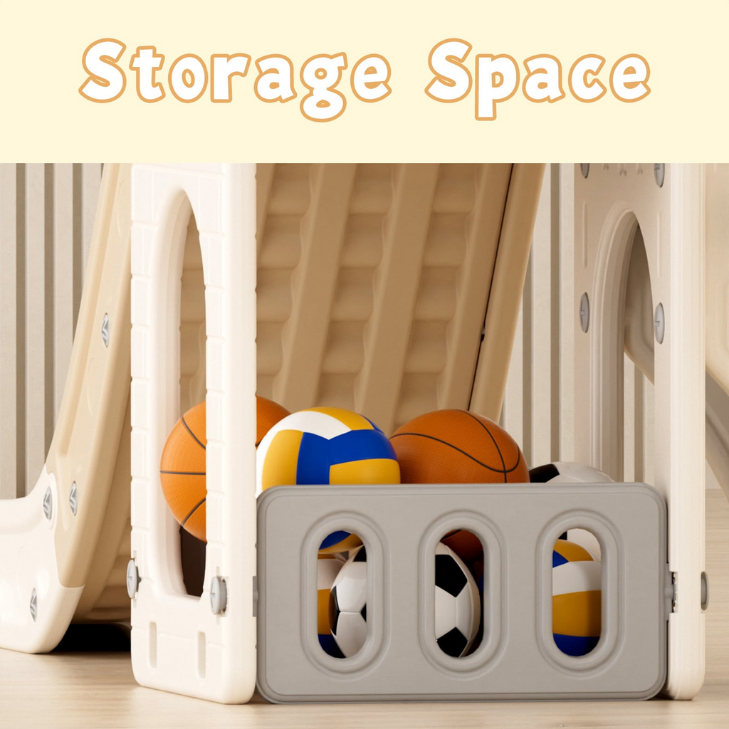XJD 5 in 1 Toddler Slide, Kids Climber Slide with Basketball Hoop and Ball, Indoor Outdoor Playset