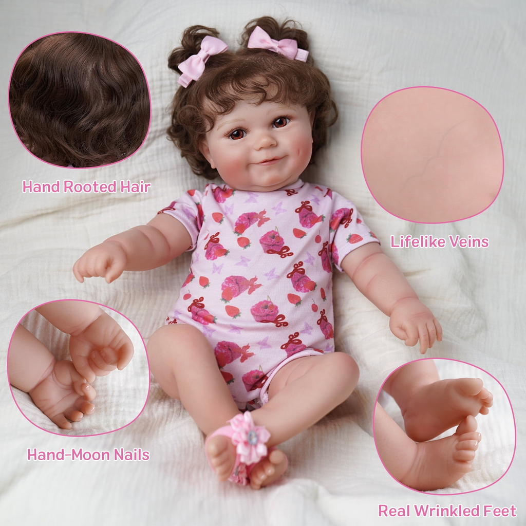 RSG 20 Inch Reborn Baby Doll, Lifelike Adorable Smiling Hand-Rooted Hair Doll