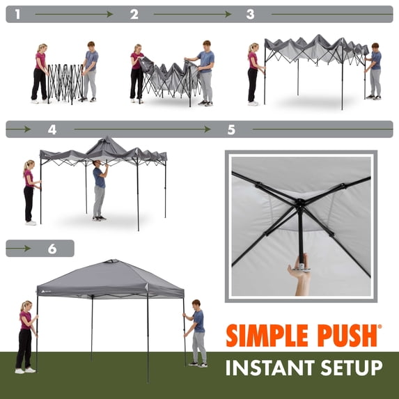 Ozark Trail 10 ft x 10 ft Instant Pop Up Canopy Tent, Simple Push Straight Leg