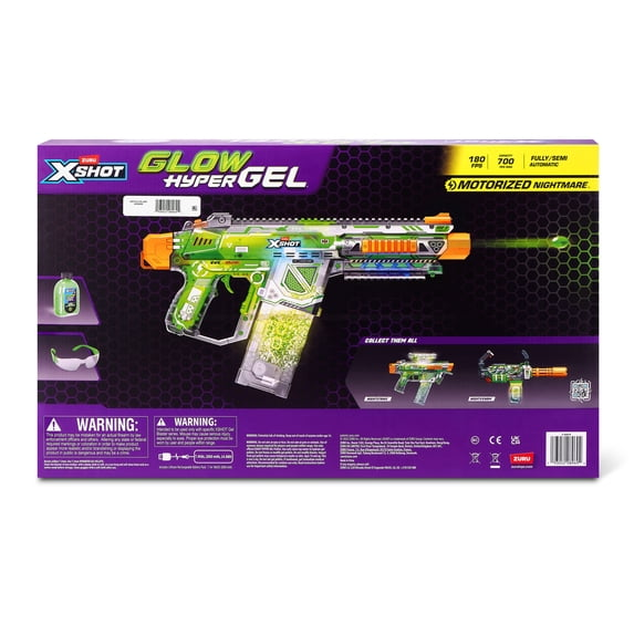 XSHOT Hyper Gel Glow Nightmare Blaster by ZURU Outdoor Motorized with 10,000 Pellets