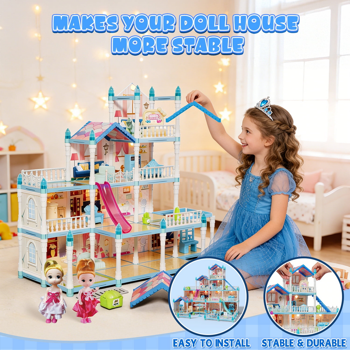 JoyStone Dollhouse with Warm Light, Pretend Play 14 Rooms DIY Playhouse