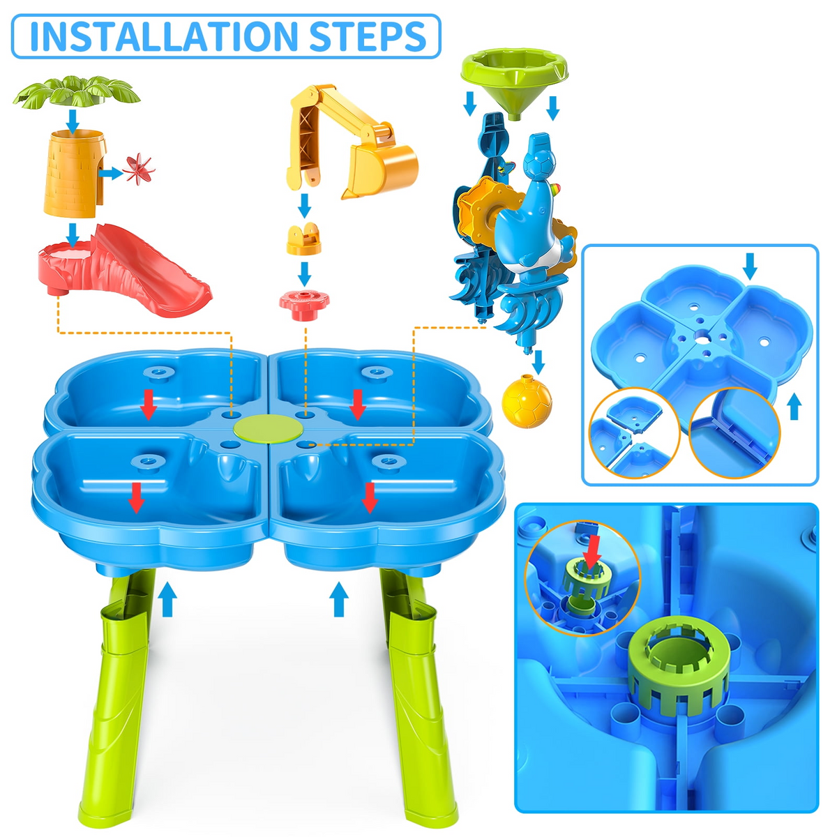 Dinosaur Planet Sand Water Table for Toddlers, 4 in 1 Sand Table and Water Play Table