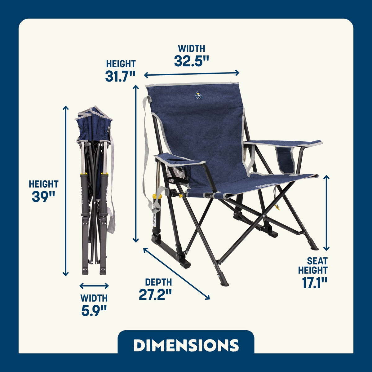 GCI Outdoor Kickback Rocker Low Profile Rocking Camping Chair with Cup Holder