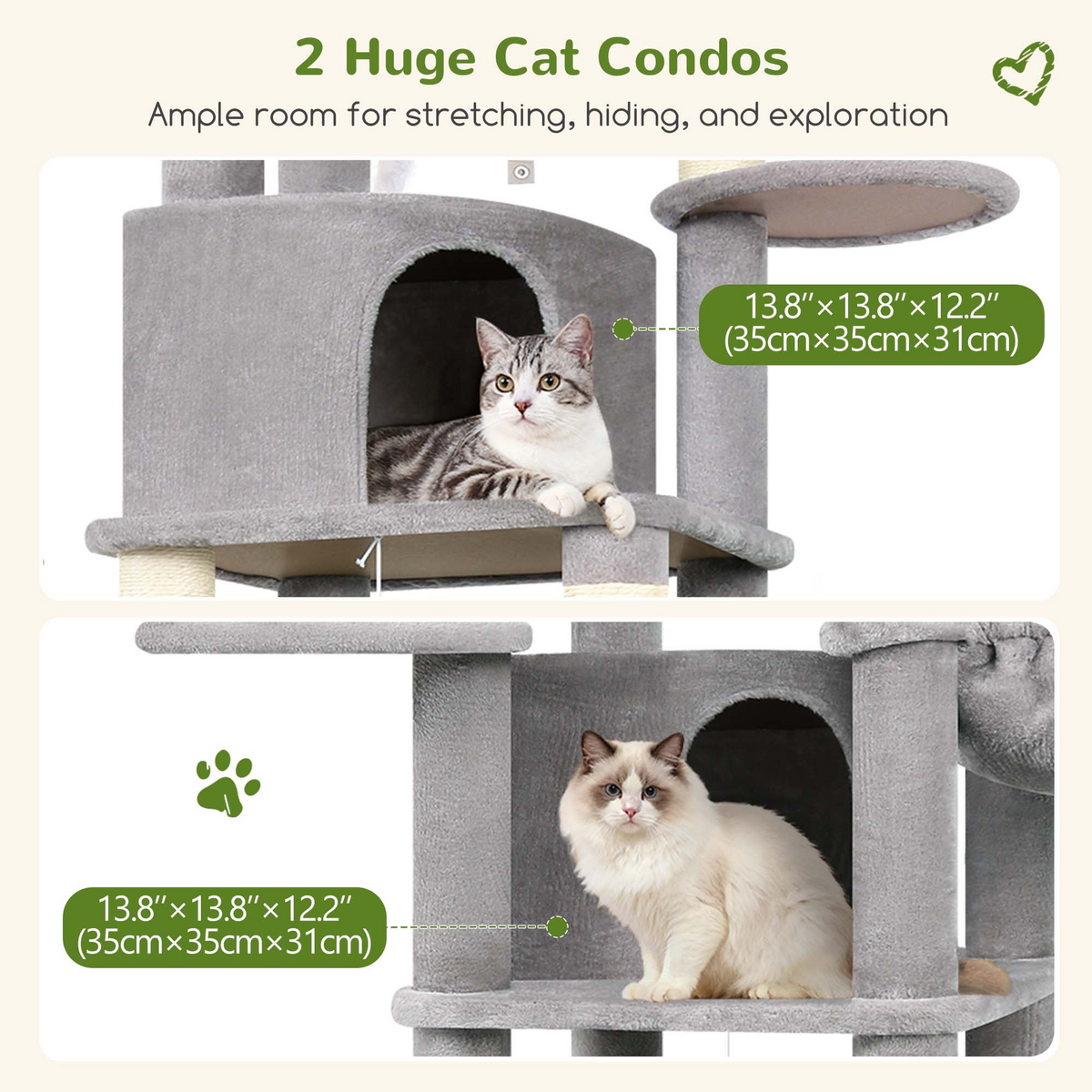 Globlazer 68 Corner Cat Tree Tower for Indoor Cats with 6 Scratching Posts & 2 Condos