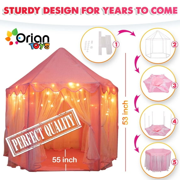 Princess Castle Playhouse Tent for Girls with LED Star Lights