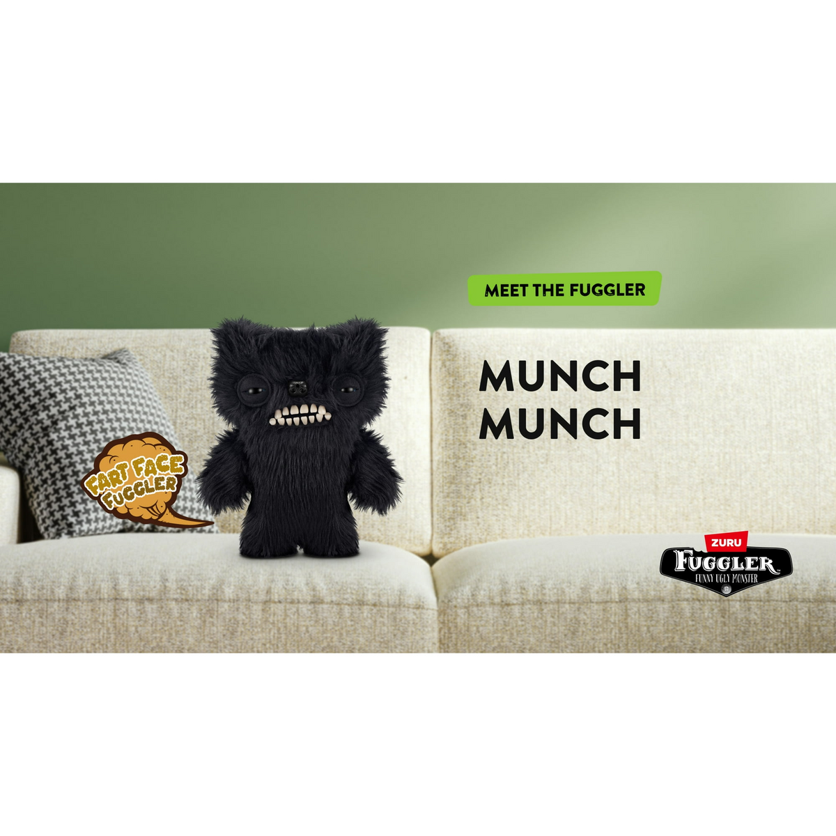 Fuggler Fart Face 9 inch (Munch Munch) Soft Plush, Funny Ugly Monster Stuffed Animal Toy