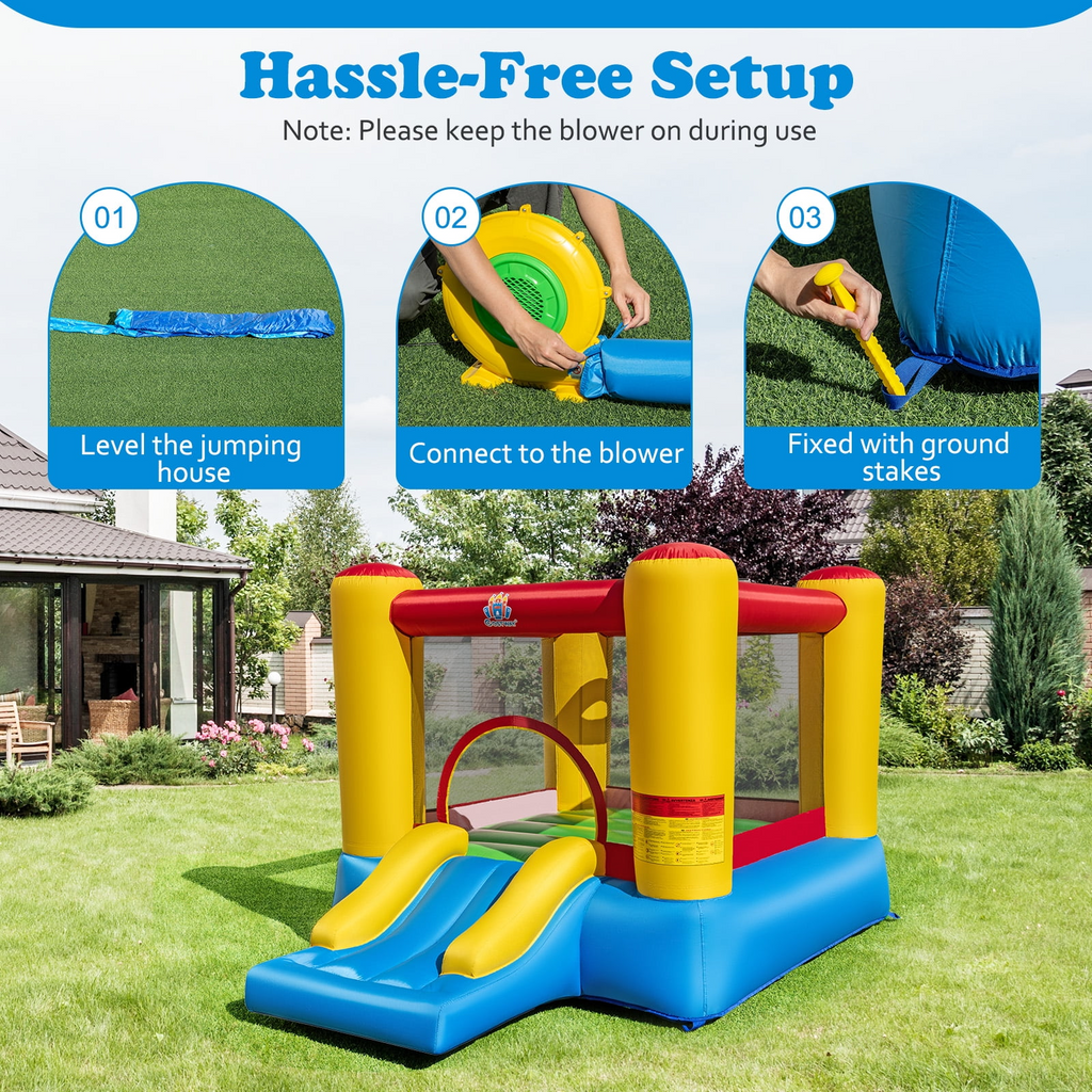 Costway Inflatable Bouncer Kids Bounce House Jumping Castle Slide with 370W Blower