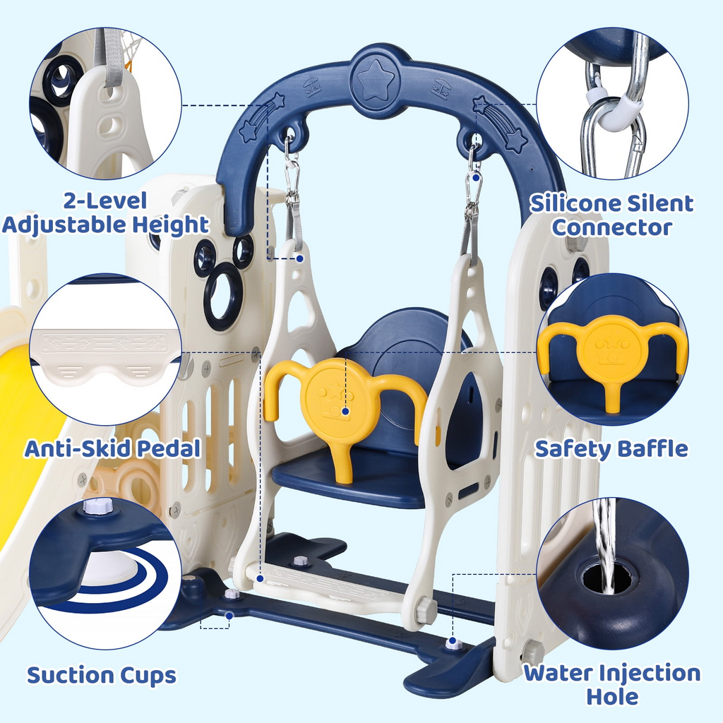 Arlopu Kids Slide & Swing Set, Large Toddler Slide Climber Playset w Ball & Basketball Hoop
