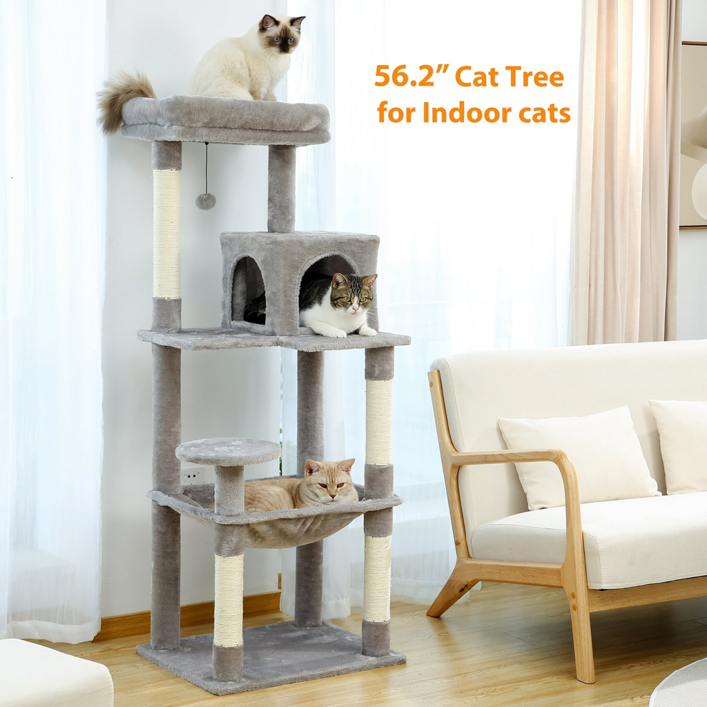 Pawz Road Cat Tree for Large Cats 56"Tall Cat Tower Condo with Scratching Post